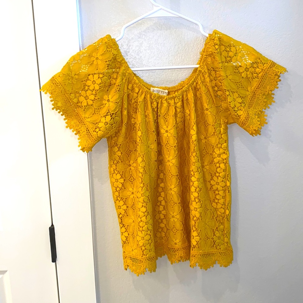 EUC Size 14 Girls Mustard Yellow Lace Tunic by Emma & Elsa Nordstrom’s